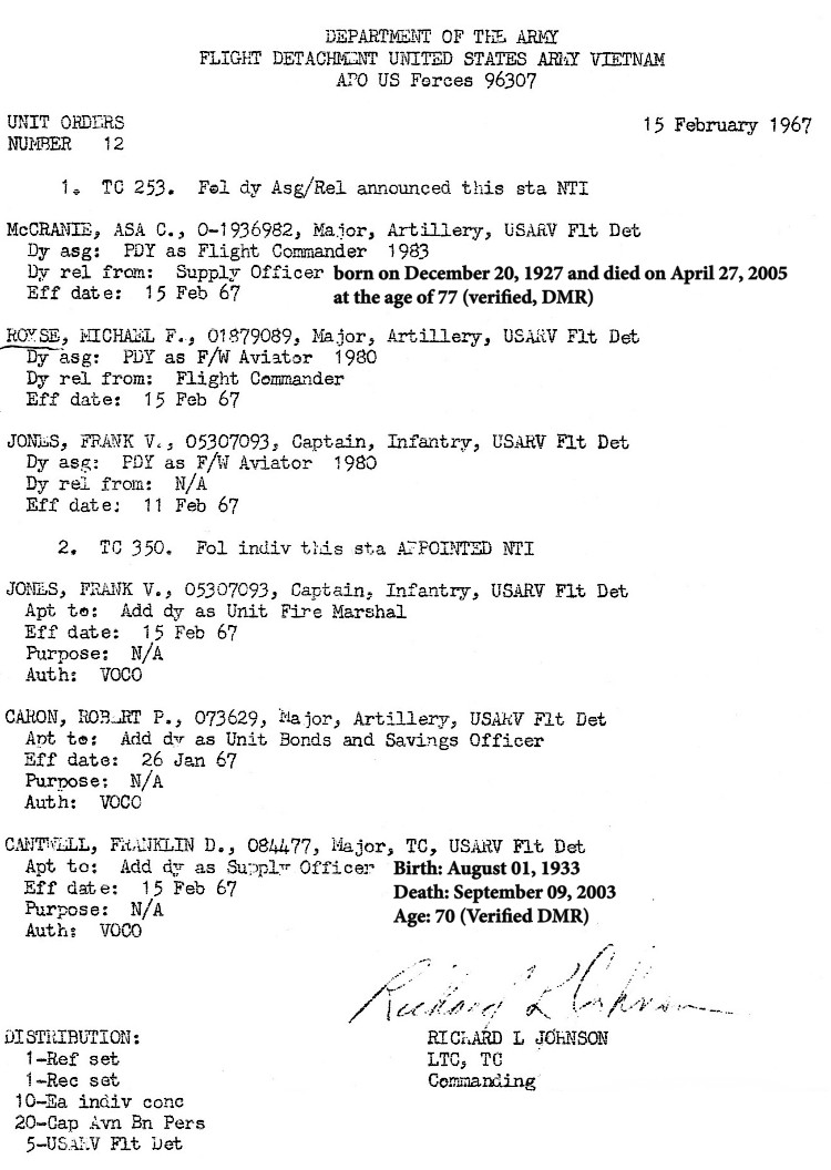 USARV Flight Detachment UO 12, 15 February 1967 USARV Flight Detachment UO 12, 15 February 1967